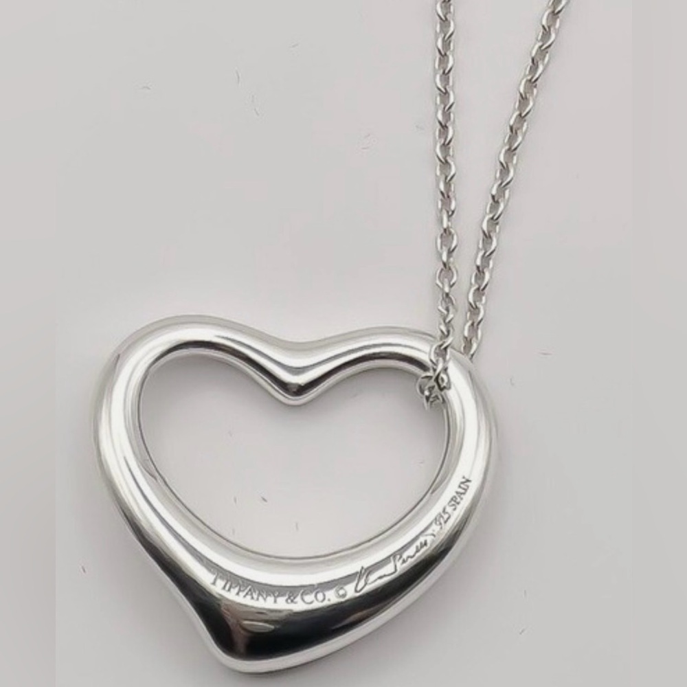 Tiffany & Co. Elsa Peretti 925 Sterling Silver Medium 27mm Open Heart Necklace - Picture 5 of 6